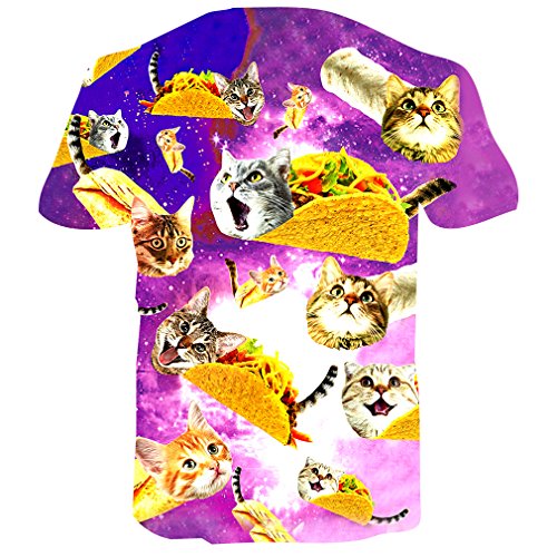 RAISEVERN T Shirts Herren Planet Cat Top 3D Druck Short-Sleeved Shirt Coole T-Shirts für Männer L