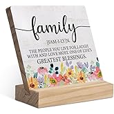 Family Definition Floral Wood Plaque with Wooden Stand,Inspirational Family Wooden Plaque Sign Desk Decor for Home Bedroom Living Room Table Shelf Decoration