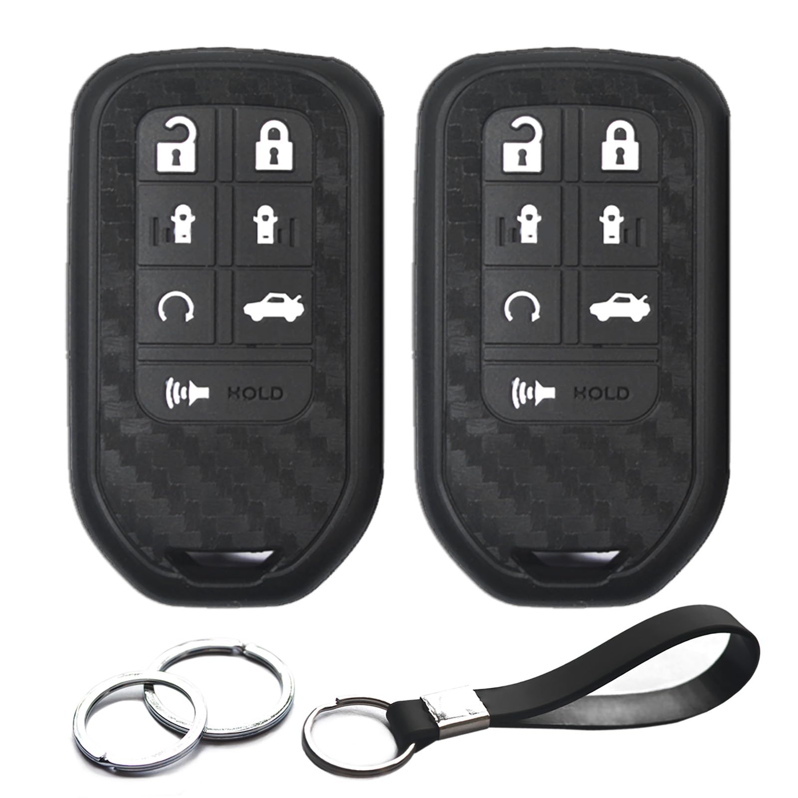 INFIPAR 2pcs Compatible with Honda Odyssey 7 Buttons Smart Carbon Fiber Looks Rubber Silicone Case Cover Protector Keyless Remote Jacket for 2018 2019 Honda Odyssey Elite EXL EX EX-L LX Touring