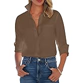 Button Down Shirts for Women Long Sleeve Dress Shirt Wrinkle Free Collared Work Shirt Casual Office Blouse Top
