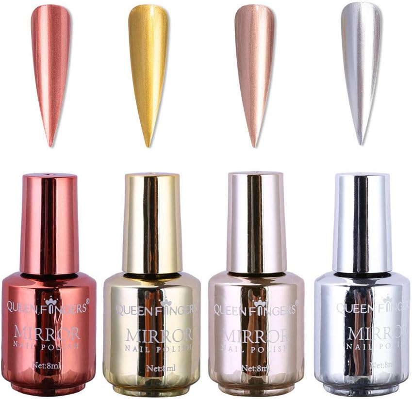 Nail Polish - Plating Metallic Nail Polish Set Magic Semi-Mirror Effect Nail Lacquer 4-pc Set Body Care/Beauty Care (A)