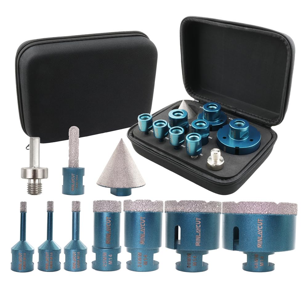 MINLAYCUT Diamond Core Drill Bits Set - 10pcs Tile Hole Saw Kit 6/8/10/25/35/50/65mm with 50mm Diamond Beveling Chamfer Bits for Porcelain Ceramic Tile Granite Marble — image 1