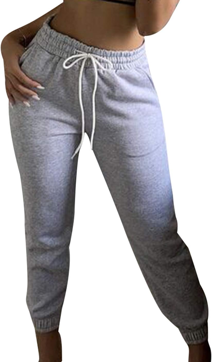 Women's Cinch Bottom Sweatpants Pockets High Waist Sporty Gym Athletic Fit Jogger Pants Lounge Trousers