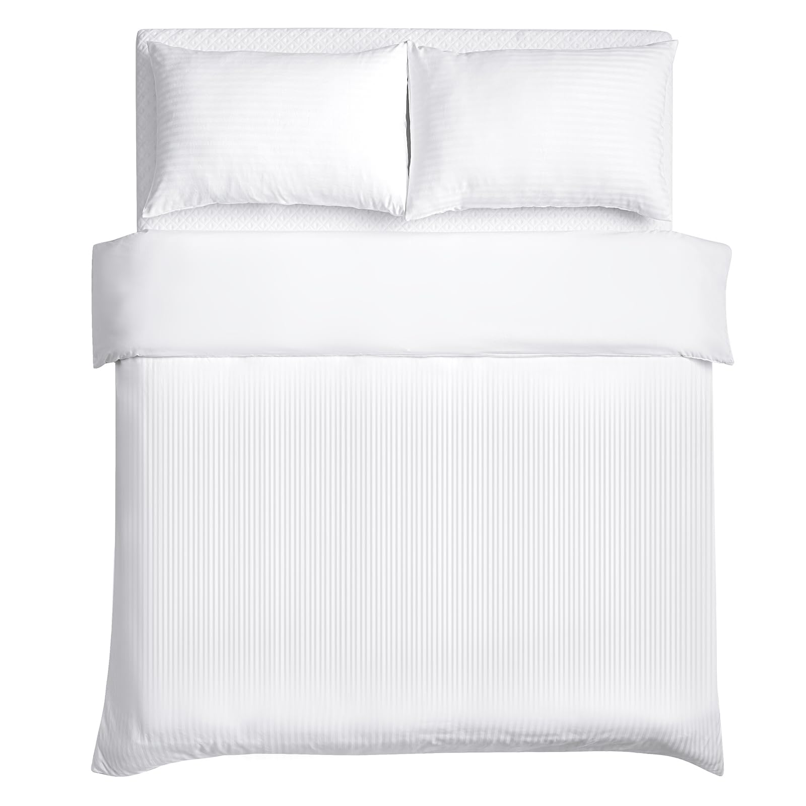 Good Nite King Duvet Cover Sets Satin Stripe Brushed Microfiber Bedding Set 3 PCS with Pillowcases Ultra Soft with Corner Straps (White, King)