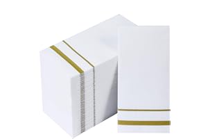 FOCUSLINE 200 Linen Feel Disposable Bathroom Napkins, Soft and Absorbent Paper Guest Towels, Cloth-Like Hand Towels Decorative Paper Napkins for Parties, Weddings, Dinners or Events, Gold, 12" x 17"