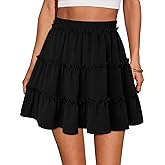 onlypuff Women's Boho Mini Skorts Flowy Butterfly Short Elastic High Waist Ruffle Tiered Skirts Summer Lounge Shorts