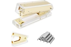 GROLENT Gold Acrylic Stapler Set with Staple Remover and 1000pcs Staples, 25 Sheet Capacity, One Finger Touch Stapling, Easy to Load Ergonomic Heavy Duty Stapler