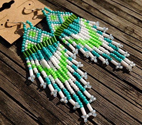 Summer Inspired Turquoise &amp; Neon Green Handmade Beaded Earrings