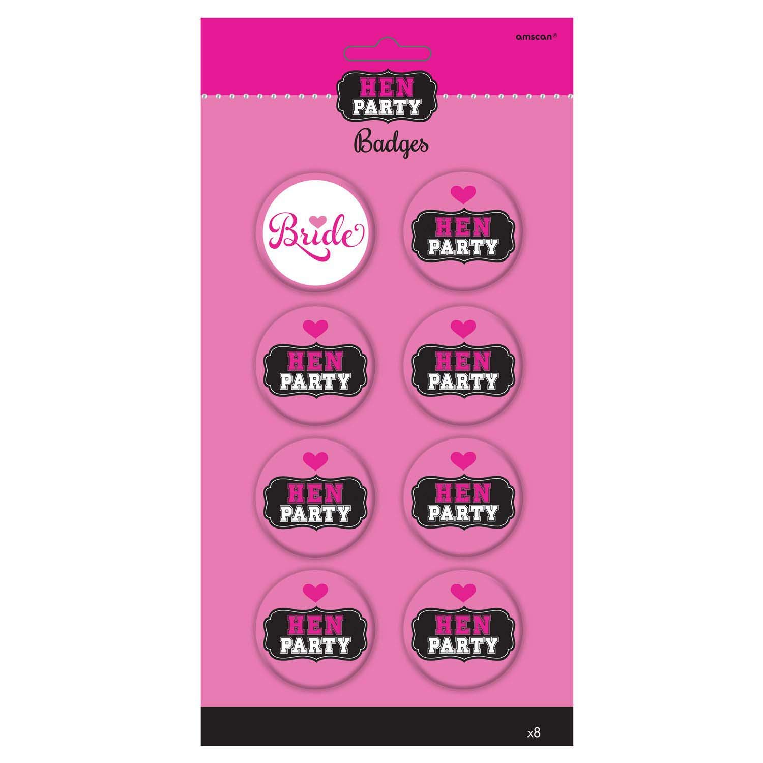amscan 10022530 Bride and Hen Badges - 8 Pcs