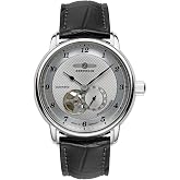 Zeppelin Z85664 Mens Friedrichshafen Leather Strap Silver Open Heart Dial Automatic Watch