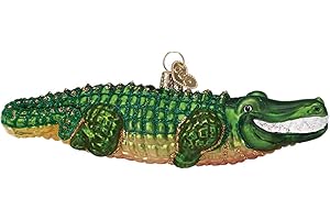 Old World Christmas Alligator Glass Blown Ornament for Christmas Tree, Handcrafted Holiday Decoration, Wildlife Animal Collection