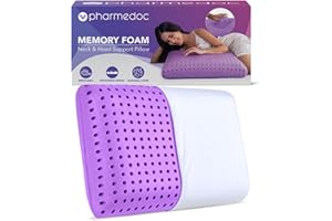 Pharmedoc Cooling Memory Foam Bed Rest Pillows, 1 Pack, Ventilated Lilac Dreamer, Reading, Standard, Back and Side Sleeper Support, Sleeping Pillows for Adults