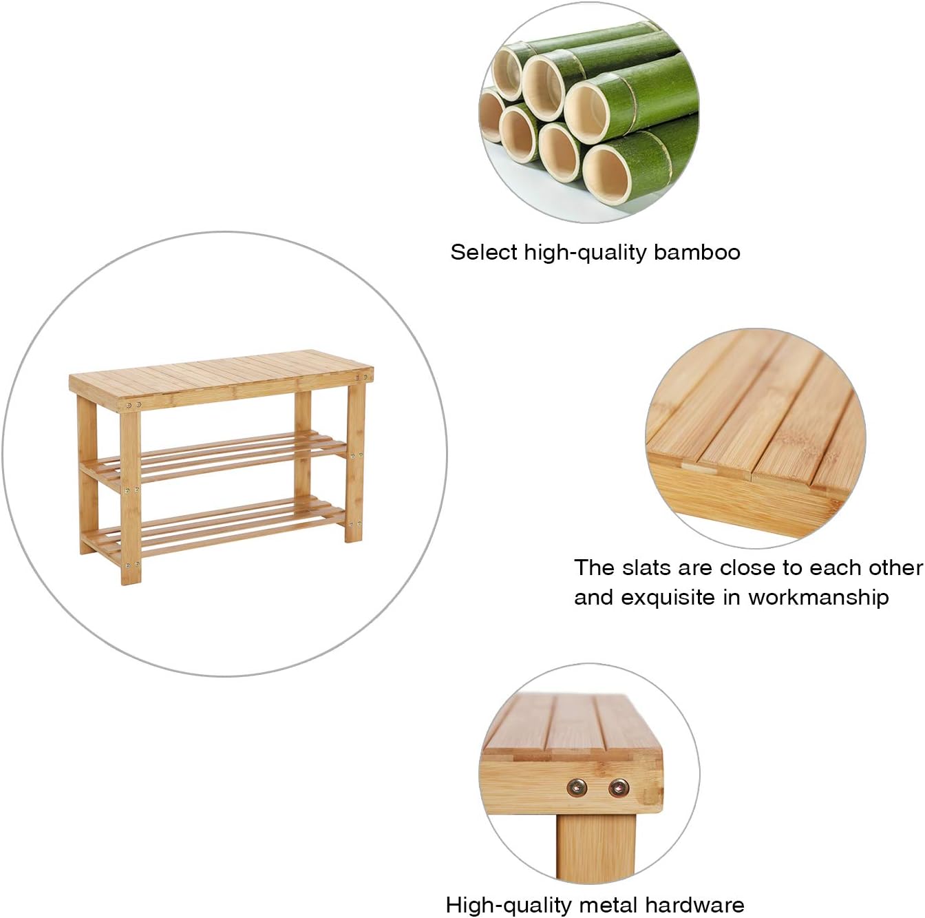 C&AHOME 3-Tier Shoe Rack Bench, Entryway Shoe Storage Organizer Holds Up to 240 lbs, Bamboo Storage Shelf for Shoes, Slippers, Ideal for Hallway Bathroom Living Room Corridor Natural: Kitchen & Dining