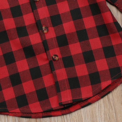 Kids Little Boys Girls Baby Letters Print Long Sleeve Button Down Red Plaid Flannel Shirt (2T, Red)