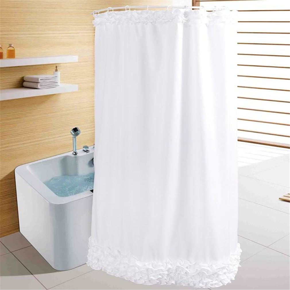 Eanshome solid white ruffles polyester fabric water repellent bathroom shower curtain approx 47x72 inch (120cm x 180cm)