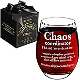 Pokolllee Chaos Coordinator Wine Glass Thank You Gifts for Manager Assistant Administrative Professional Teacher, Mothers Day Gifts Appreciation Gifts for Coworkers