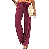 Samefar Womens Linen Pants Casual Summer Flowy Wide Leg Drawstring Palazzo Pants Work Business Trousers with Pockets