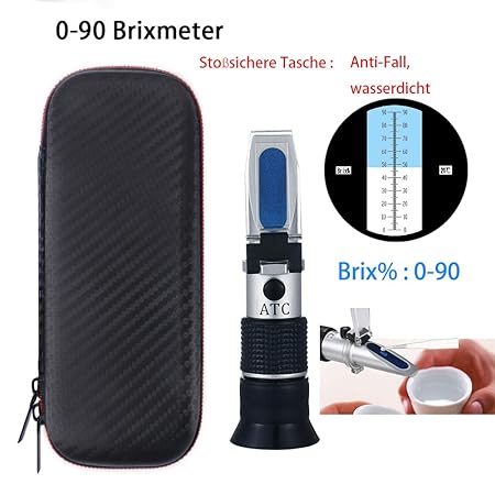 RCYAGO Brix Refraktometer, 0-90% Brix Handheld Hönig Zuckergehalt Test-Tool selbstgebrautes Bier Hydrometer