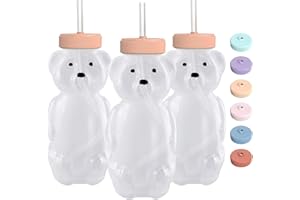 MOOTIKAR Honey Bear Straw Cups for Babies 3 pack, 8oz honeybear straw cup with improved safety lid design, Straw learning therapy cup. Leak-Proof & Food-Grade & BPA Free (PURPLE)