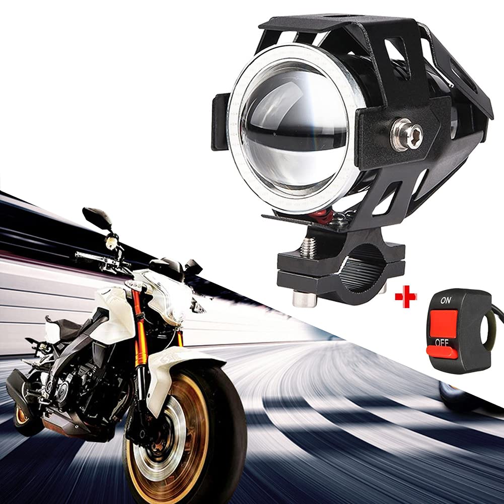TABEN LED U7 Motorcycle Headlight DRL Fog with White Angel Eyes Lights Ring Driving Running Lights Front Spotlight Strobe Flashing White Light and Switch(1PCS,White Halo Ring)