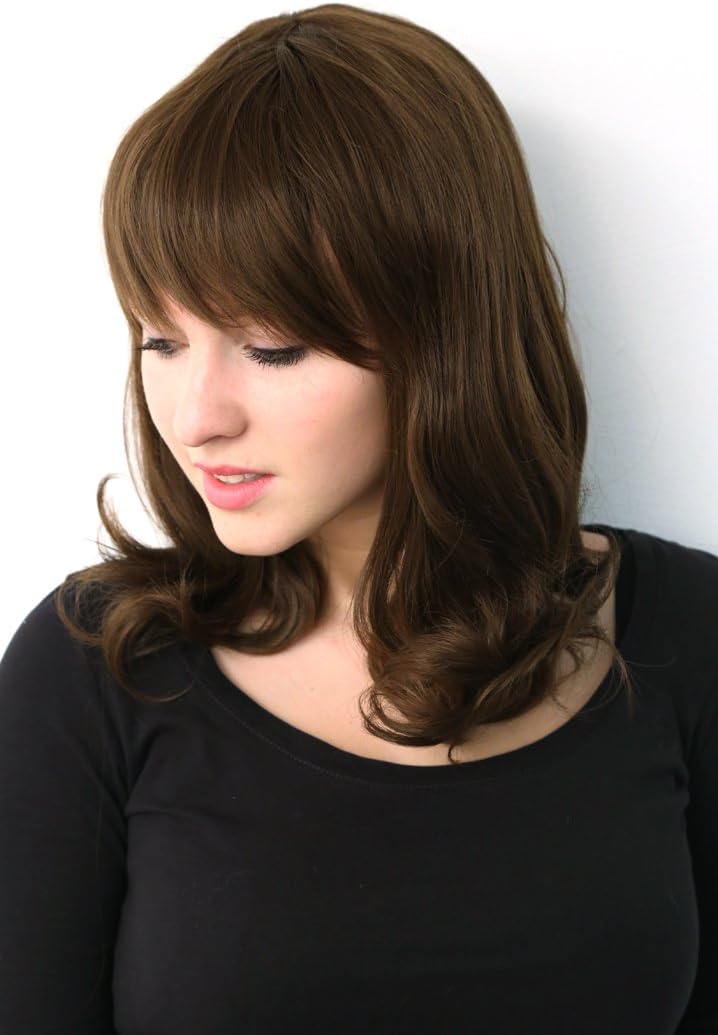Prettyland C827 - Medium Length Long Wig Slightly Wavy Curly Natural Hair with Bangs for Daily - Brown, C827 brown - Image 3
