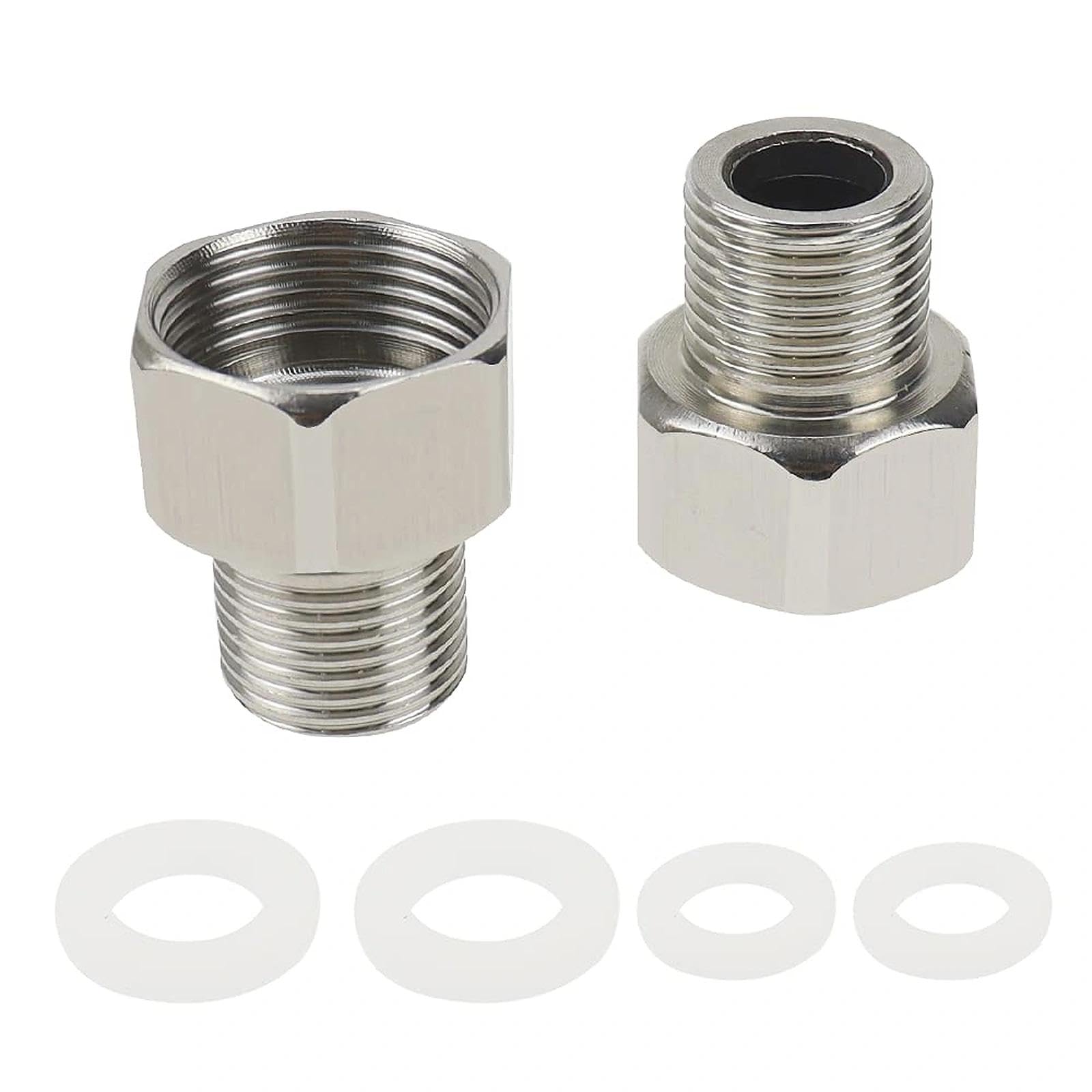 JPGhaha G3/4 inch to G1/2 inch Faucet Adaptor UK 2PCS Compression Adaptors Connectors Pipe Connection Reduction Fittings European Tap Adaptor with 4 Washers Stainless Steel Silver