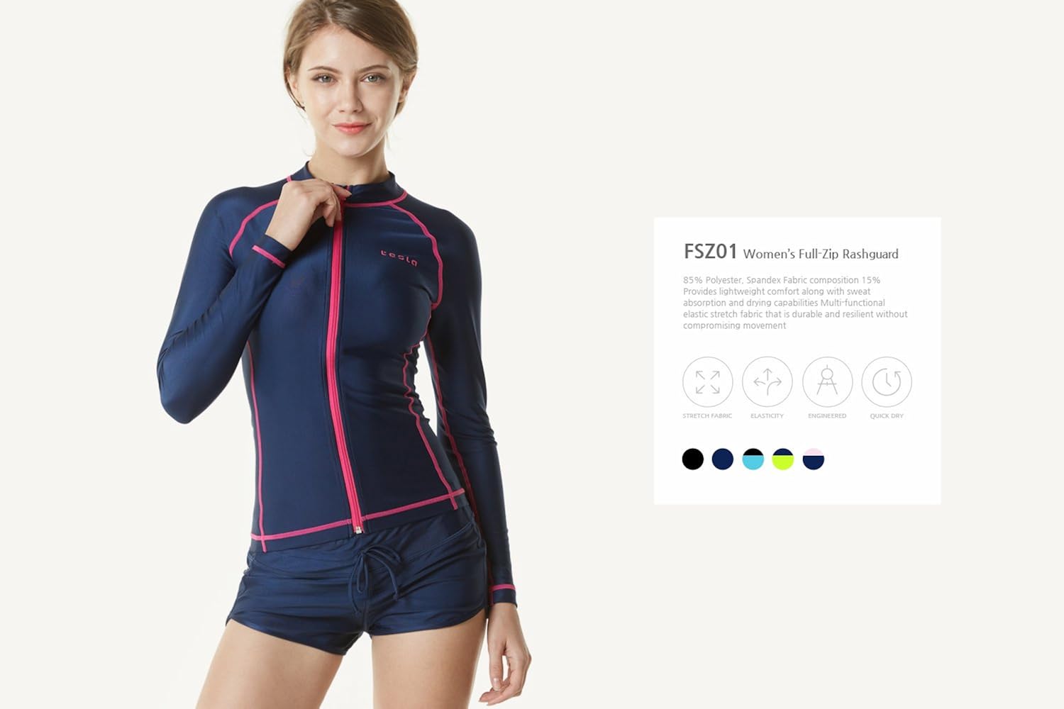 TSLA Women's UPF 50+ Zipper Rash Guard, Water Surfing Long Sleeve Swimwear, UV/Sun Protection Swim Shirts Top: Clothing