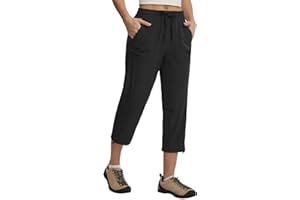 baleaf Women's Capri Pants with Zipper Pocket Lightweight Quick Dry Water Resistant Hiking Pants Adjustable Ankle Cuff