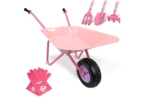 Altdorff Kids Wheelbarrow Set Metal, Pink Child Wheel Barrel and Kids Gardening Tools Toddler, Garden Toys with Small Wheel Barrow, Outdoor Indoor Toys Gift for Girls