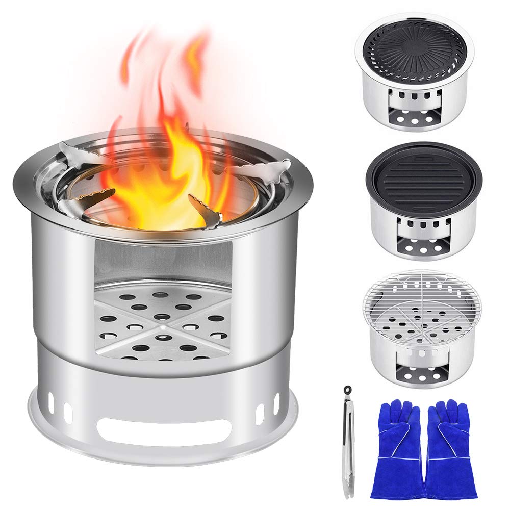 Wood Camping Stove Bonfire Fire Pit 5 in 1 Multifunction Wood Burning