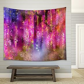 Abstract Violet, Red and Yellow Color Flowers. Watercolor Painting - Fabric Wall Tapestry Home Decor - 51x60 inches
