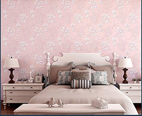 XiYunHan Dimensional 3D Non-Woven self-Adhesive Wallpaper Idyllic Butterflies Flower Sofa Living Room Background Wall Stickers 5 Meters 0.53 Meters Buy Three get one (Color : Light Pink)
