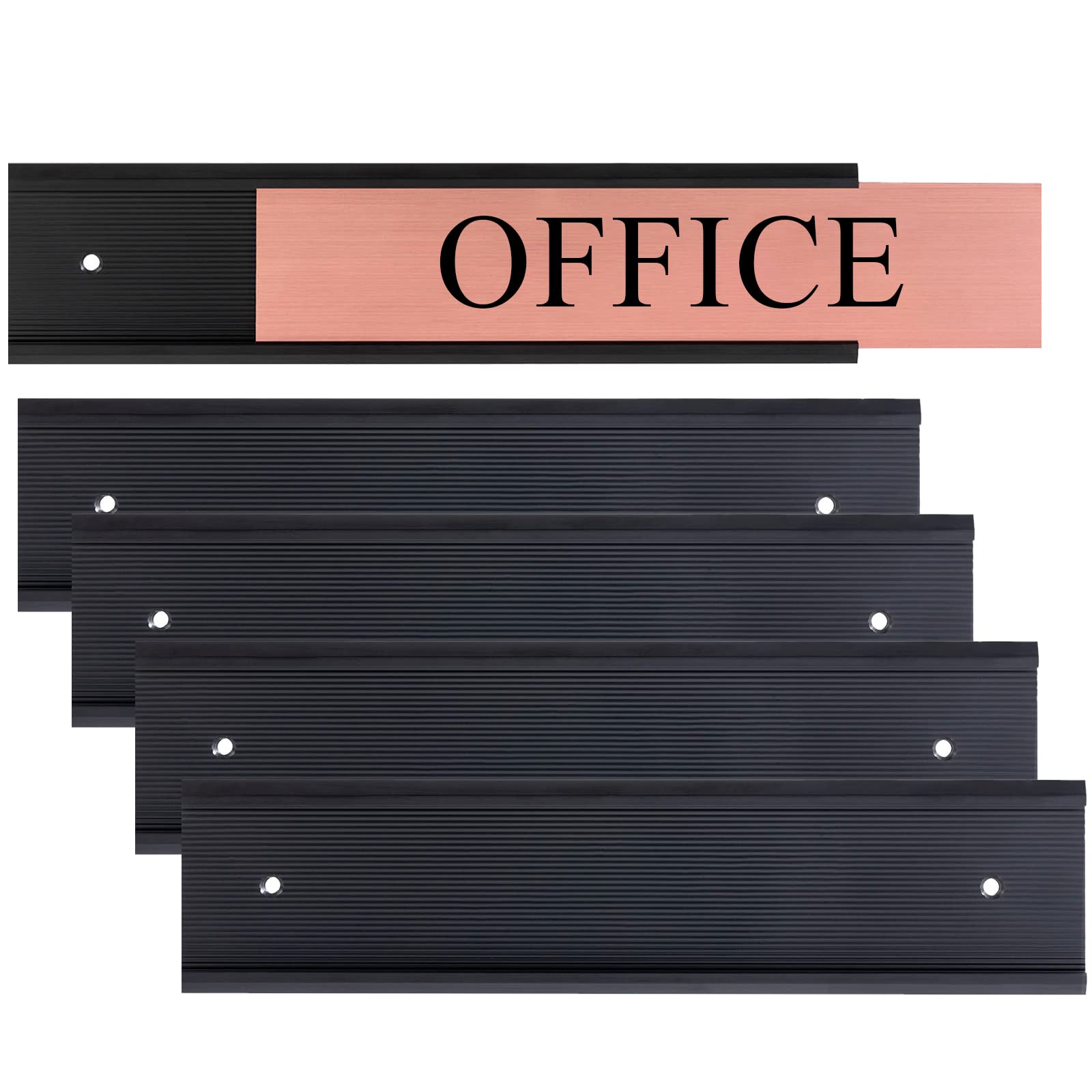 SINYUDUN 5 Pack Aluminum Wall or Door Name Plate Holder, Wall Mount Office Door Sign Holder with Double Sided Tape, for Business Department, Meeting Room, Room Number (Black, 2" x 8")