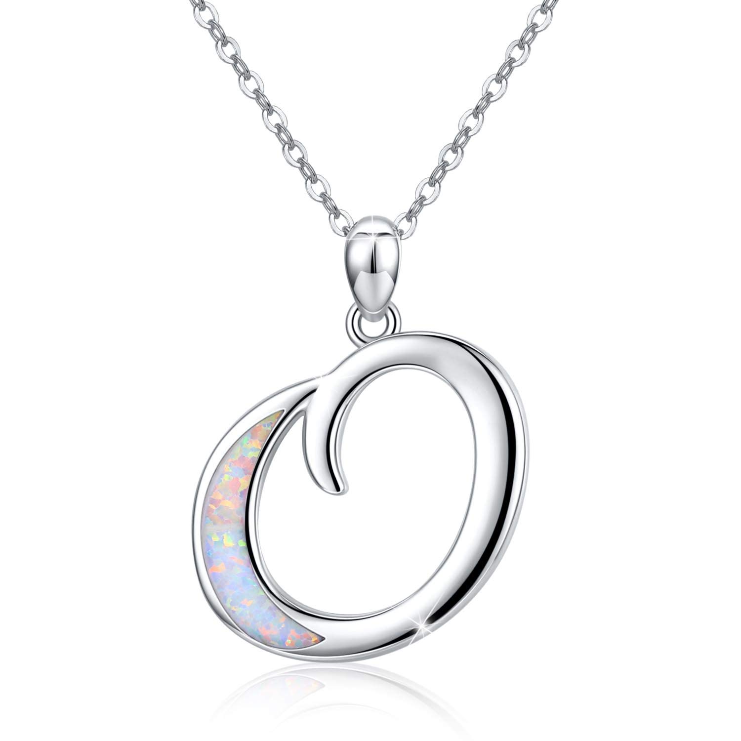 Cuoka Initial Necklace, 925 Sterling Silver Monogram Letter Pendant with Created Opal, A-Z Alphabet Necklace Jewelry Gifts — image 1