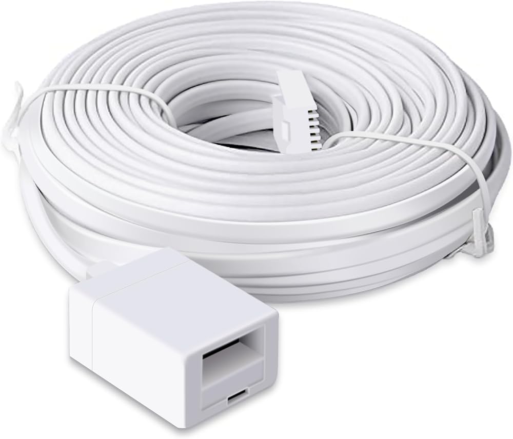 SPEPY White BT Telephone Extension Cable 6 Pin 6P4C Male to Female 10M UK