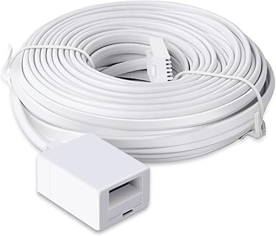 SPEPY White BT Telephone Extension Cable 6 Pin 6P4C Male to Female 10M UK