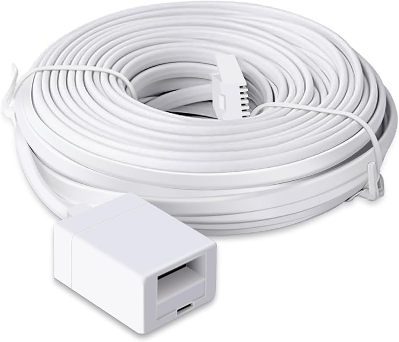 SPEPY White BT Telephone Extension Cable 6 Pin 6P4C Male to Female 10M UK