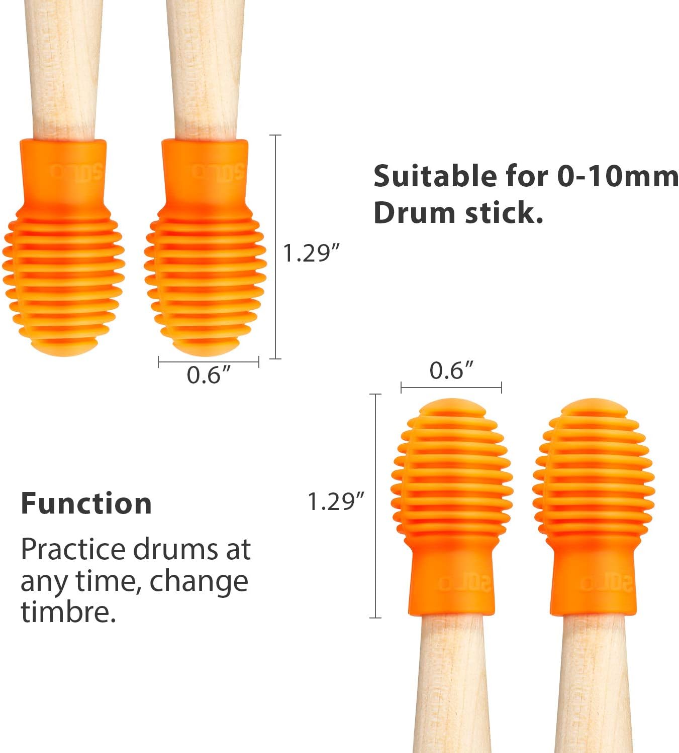 4 Pieces Drum Mute Drum Dampener Silicone Drumstick Silent Practice Tips Percussion Accessory Mute Replacement Musical Instruments Accessory (Orange) - Image 3