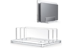 OMOTON Vertical Laptop Stand for Desk, Acrylic Dual Laptop Holder Desktop Clear Adjustable Dock for MacBook Pro Air, HP, All Gaming Laptops up to 17” (Clear, Dual Slot)