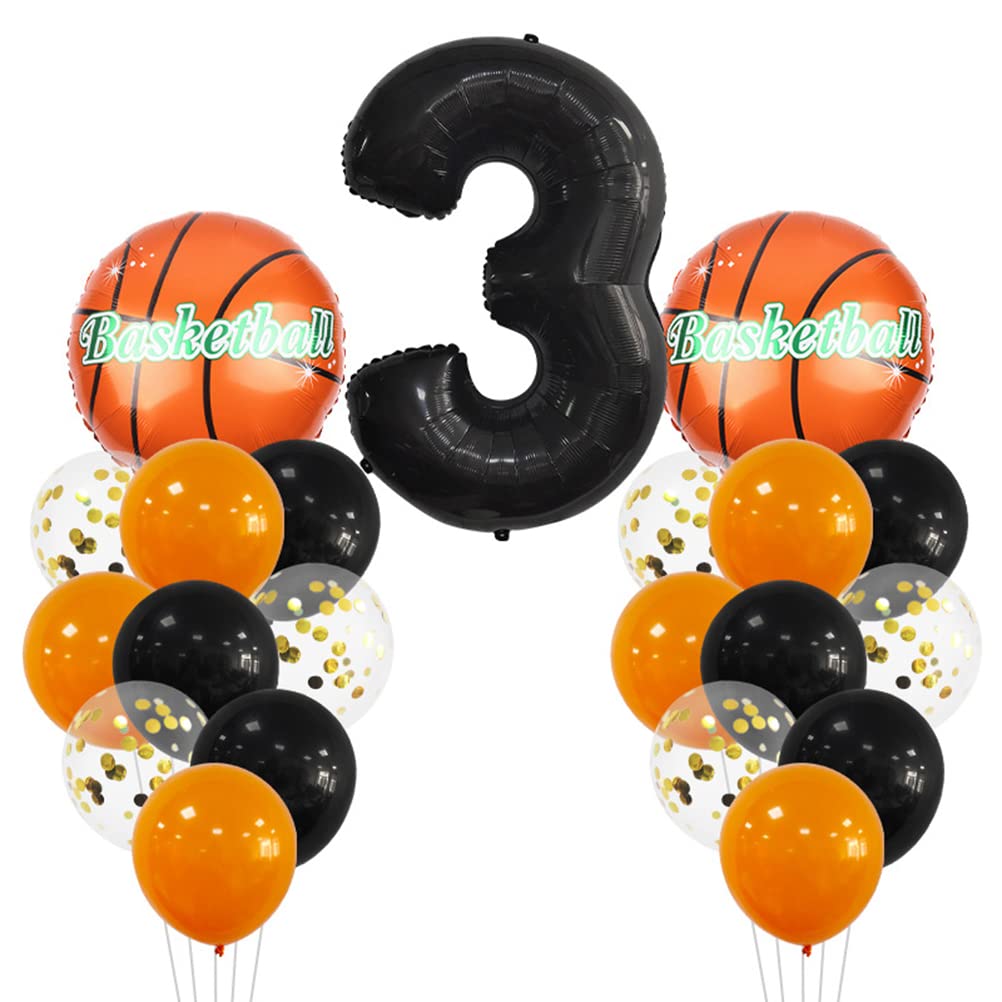 Large Basketball Balloon Birthday Decorations 3 Year Kids Birthday Decoration Number 3 Balloon Foil Balloon Orange Black Balloon for Kids Basketball Themed Celebration Party Birthday Decoration