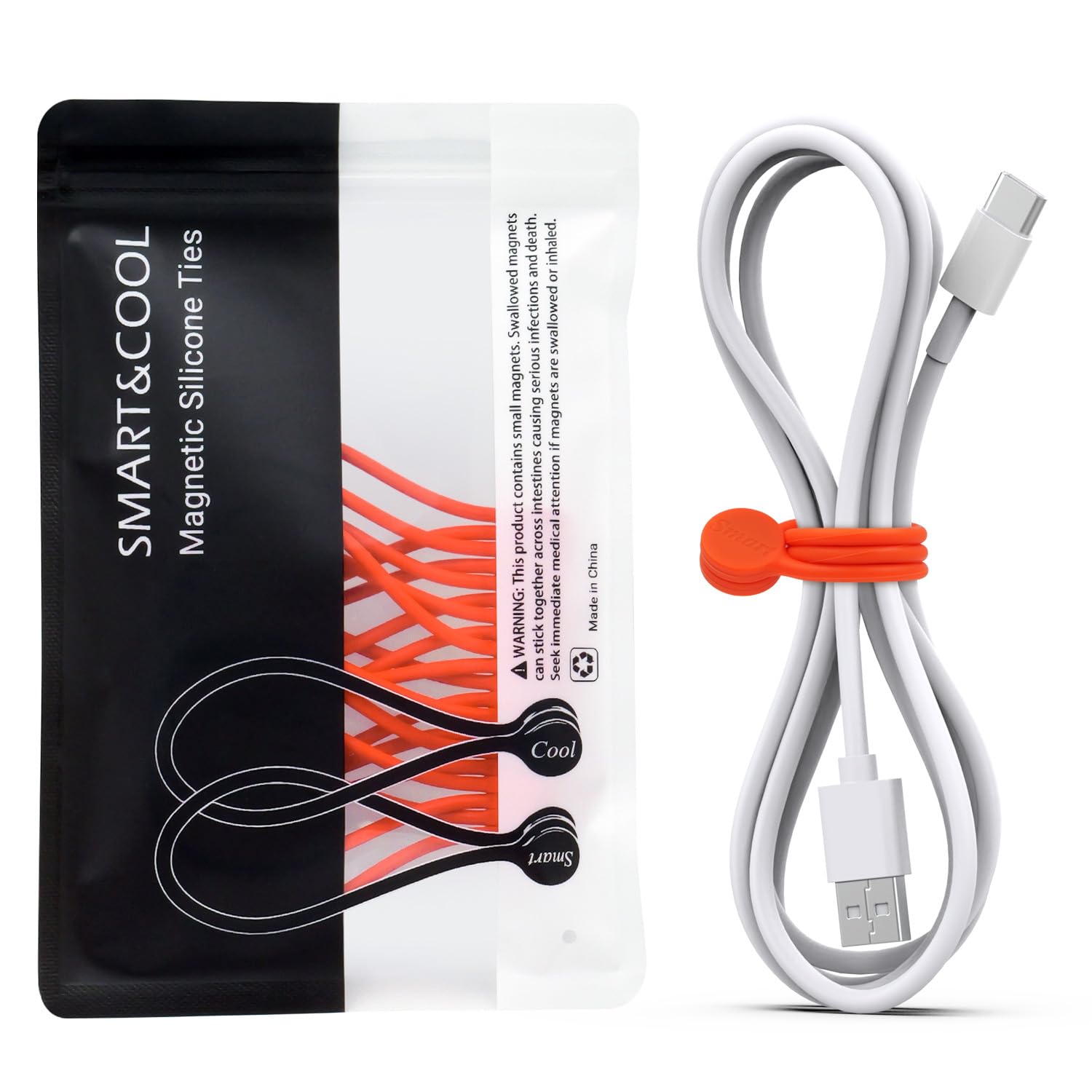 Photo 1 of SMART&COOL Reusable Silicone Magnetic Cable Ties for Bundling and Organizing, Holding Stuff, Book Markers, Fridge Magnets, Assorted Color, 7.16'' (10-Pack,Orange)