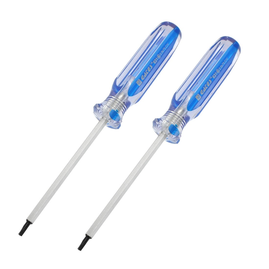 Sourcingmap Blue Clear Plastic Handle 2mm x 75mm Triangle Screwdriver Hand Tool 2Pcs