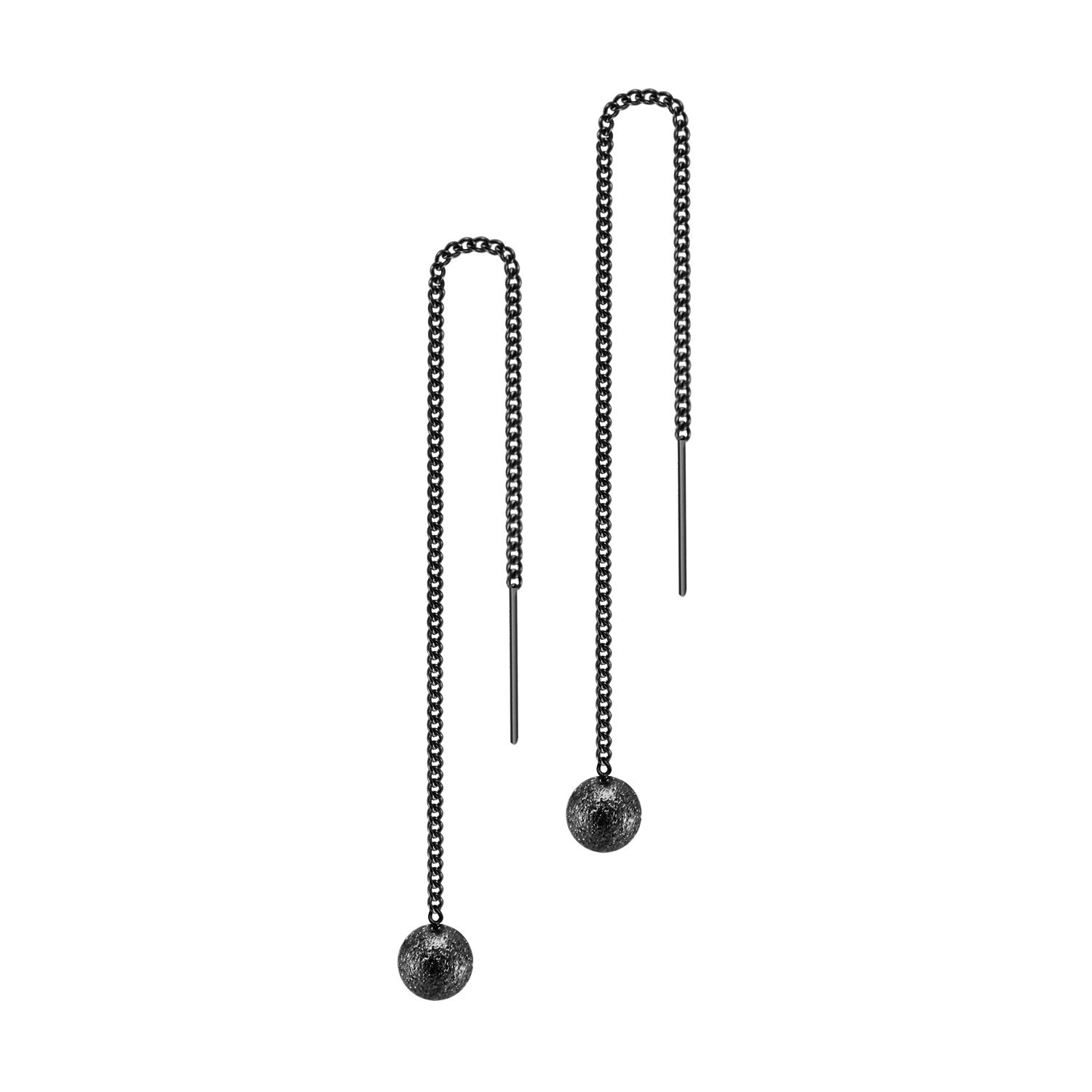 555Jewelry Womens Stainless Steel Small Ball Glitter Drop Threader Thread Dangle Delicate String Pull Through Long String Chain Minimal Fashion Accessory Jewelry Earrings, Black