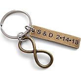 Custom Bronze Infinity Keychain with Engraved Tag for Couples or Best Friends, Anniversary Keychain