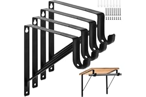 SOUJOY 4 Pack Closet Rod Brackets, Heavy Duty Metal Closet Shelf Brackets with 1-3/8 Inch Diameter Pole Support, L-Shape Wall Mounted Rod Holder Hook with Screws, Black, 11 x 11 Inch