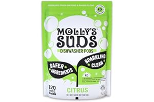 Molly's Suds Dishwasher Pods | Clean Dishwasher Detergent, Cuts Grease & Rinses Clean (Residue-Free) for Sparkling Dishes | 120 Auto-Release Tabs (Citrus)