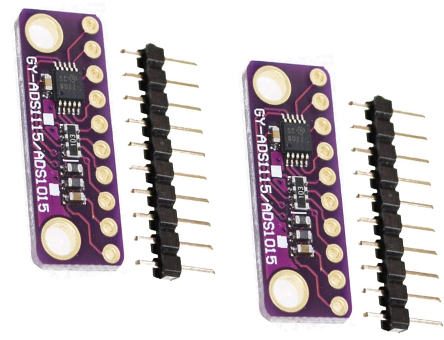 TECNOIOT 2pcs I2C ADS1015 12-bit Precision ADC 4 Channel Converter Module Development Board Module with Programmable Gain Amplifier