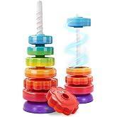 PracticeJQDEN Montessori Toys for 1 Year Old, Spinning Stacking Toy | Rainbow Stacking Rings for 1-3 Year Olds, Sensory Learning Toy, Fine Motor Skills Gift for 12 Months+