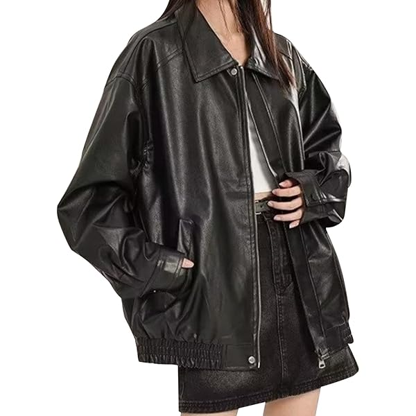 Bakyarder Womens Oversized Y2K Faux Leather Jackets Vintage Plus