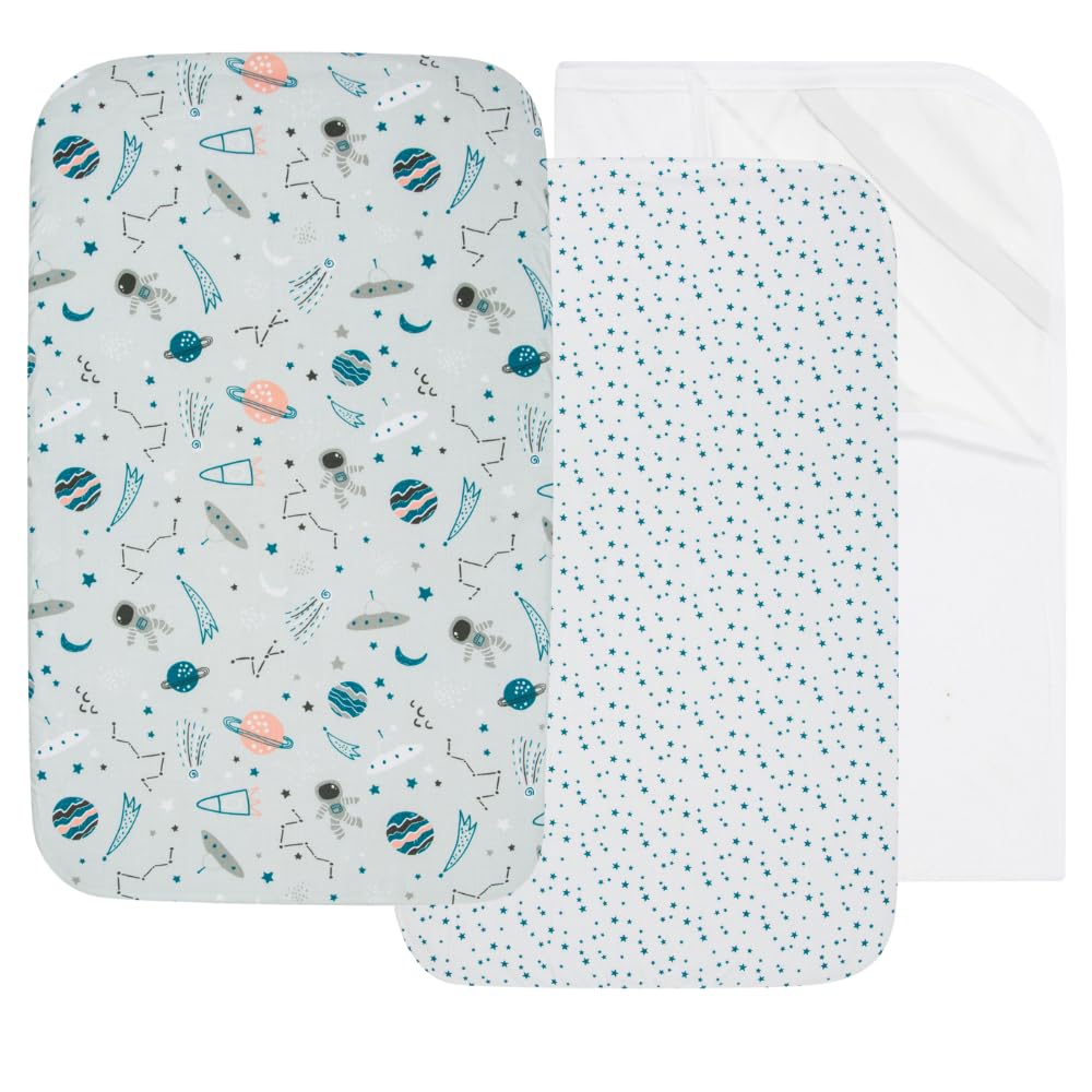 FlyIdeas 3-Piece Bedding Set for Bassinets, Carrycots, and Prams – 2 Cotton Fitted Sheets & 1 Waterproof Mattress Protector, 70x30 cm – Hypoallergenic, Soft, Breathable Moses Basket Sheets